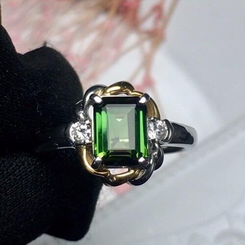 Fine Jewelry Real Pure Pt900 Gold Jewelry 100% Natural Green Tourmaline Gemstones 1.2ct Diamonds Males Wedding Fine Mans Rings