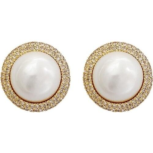 Fashion Korean Style Geometric Crystal Simulated Pearl Elegant Round Drop Earrings Women Lady Bridal Earrings Party Xmas Gift