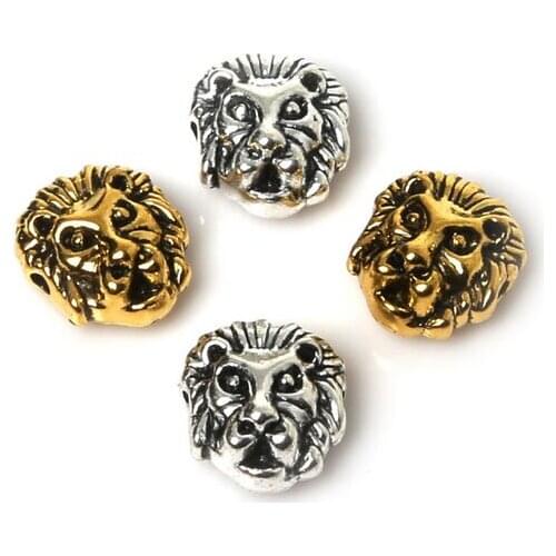 100pcs Charms for Jewelry DIY Making Sliver Plated Tibetan Leone Lion Beads Spacer Bead 13x11mm