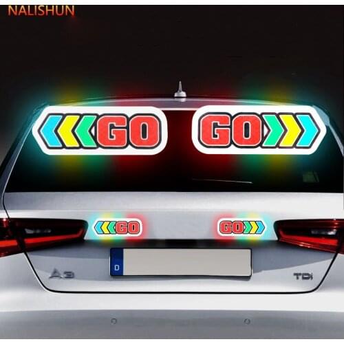 2Pcs/Set Car Sticker Reflective Arrow Sign Tape Warning Safety Sticker For Car Bumper Trunk Reflector Hazard Tape Car Styling