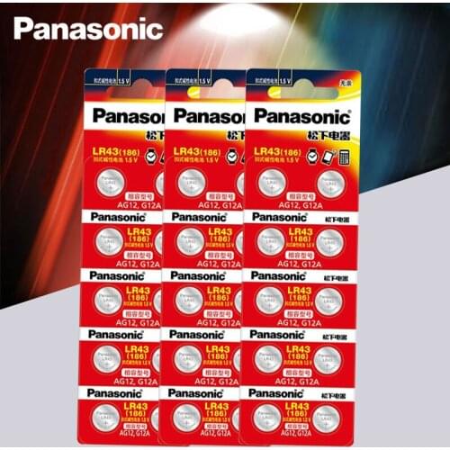 30pcs/lot Panasonic AG12 LR43 186 0%Hg for Watches Toys 1.5V Cell Alkaline batteries For calculator 0%Hg