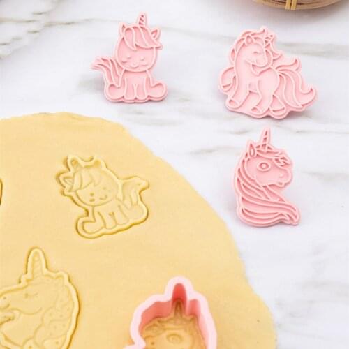 3D Cartoon Unicorn Set of Cookie Cutters Cake Mold Plastic Pressing Fun Baking Molding Unicorn Cookie Mould