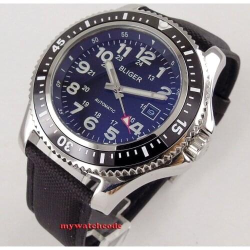 44mm bliger black dial luminous ceremaic bezel date window Automatic mens Watch