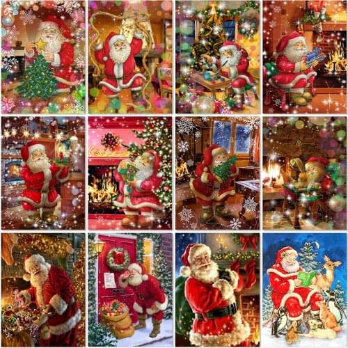 5D Diamond Painting Cartoon Santa Claus Diy Diamond Embroidery Christmas Landscape Cross Stitch Rhinestone Mosaic Christmas Gift