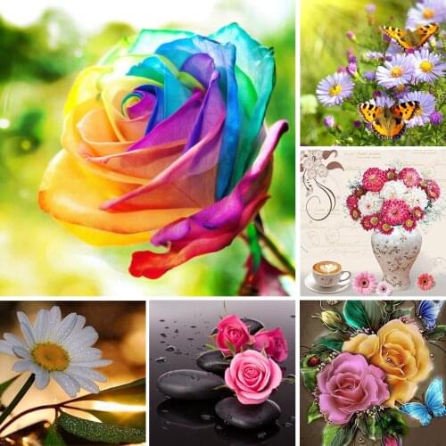 5D DIY Diamond Painting Color Rose Cross stitch kit Flower Set Diamond Embroidery Mosaic Picture of Rhinestones Home Decoration