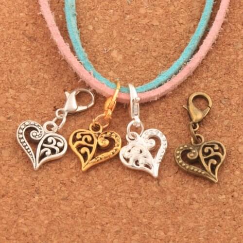 Open Flower Heart Lobster Claw Clasp Charm Beads 12.9x27.5mm 4Colors 22PCS zinc alloy/Bronze/ Jewelry DIY C919