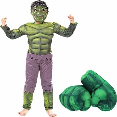4-12Y Kids Hulk Super Hero Muscle Costume Cosplay Children Halloween Fantasy Fist Accessories Party Supplies