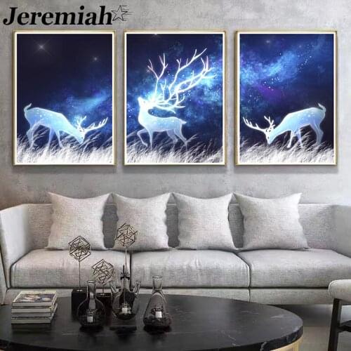 Fantasy Elk Canvas Painting Abstract Animal Poster Wall Art Modern Home Decoration Design Accessories