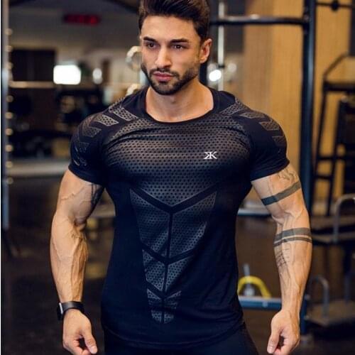 Muscle men summer gyms Fitness Bodybuilding tight Short Sleeve t shirt male sporting Brand Tees Tops fashion Casual clothing