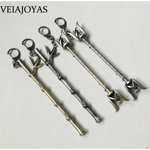 Game Weapon Keychains 17cm LOL Hero Teemo Bamboo Alloy Key Rings League Legend Logo Key Holder for Men Women Cosplay Jewelry