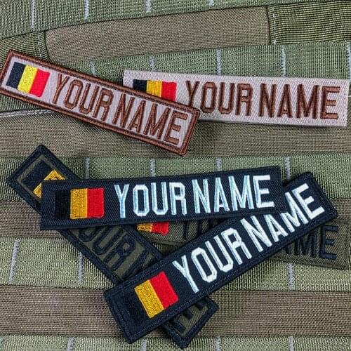 Custom Name Tape Belgium Flag Embroidery Patch Hook And Loop Multicam Green ACU Black AU FG Tan