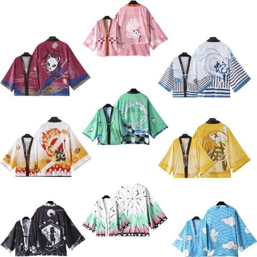 9Colors Anime Demon Slayer Cosplay Kimono For Adults Kamado Tanjirou Costume Japanese Style Haori