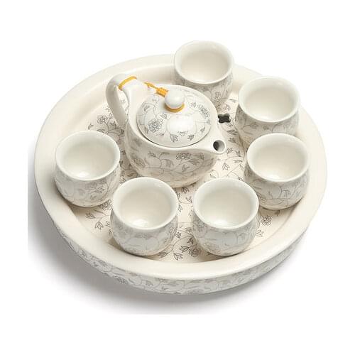 Chinese Ceramic Tea Sets Kung Fu Double-layer Full Tablewares Tea Flower Handmade Beautiful Mugs Bardak Seti Tea Service EI80TS