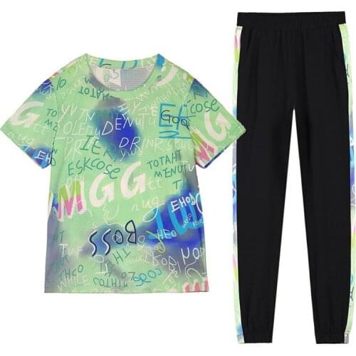 Summer 2 Piece Womens Tracksuit Suit Letter Print Short Sleeve Top Female Trouser Suits Casual Fashion Sport Female Ladies Set