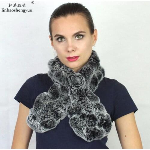 Linshenghaoyue Fashion Real Rex Rabbit Fur Women Scarf Winter Warm Freeshipping