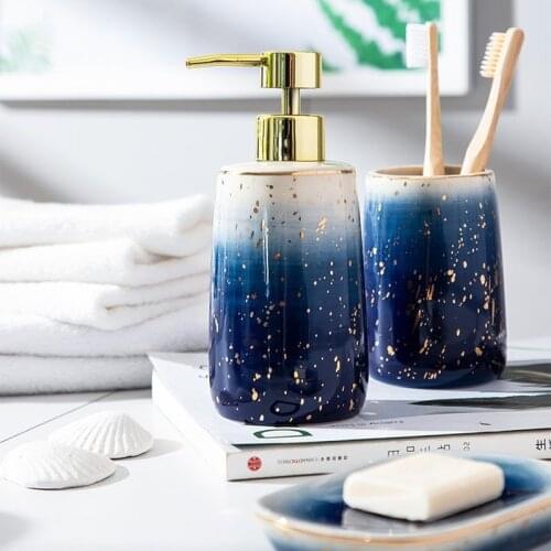 Blue Starry Sky Wash Kit Ceramics Bathroom Supplies Home Four-piece Bathroom Lotion Bottle Toothbrush Holder Mouth Cup Soap Dish
