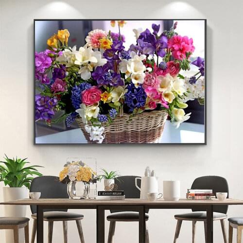 Flowers Printed Water-Soluble Canvas 11CT Cross Stitch Complete Kit DIY Embroidery DMC Threads Knitting Hobby Promotions