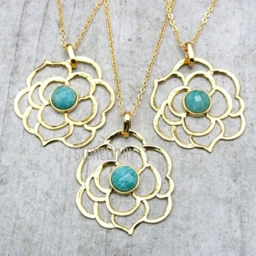 10Pcs Pure Amazonite Chains Necklaces Gold Electroplated Faceted Rose Chains Necklaces 18-32inch NM15782