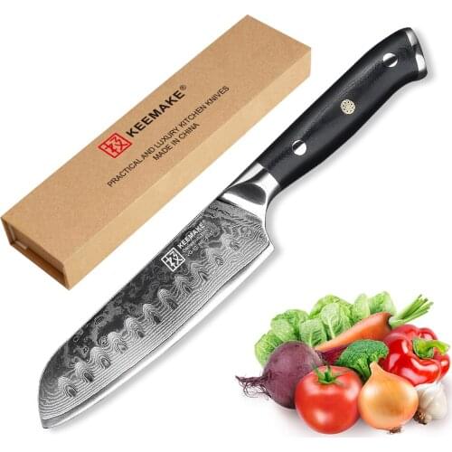 KEEMAKE 5" Inch Santoku Knife 73-Layers Japanese Damascus VG10 Steel Sharp Strong Blade Kitchen Knives Cutting Tools G10 Handle
