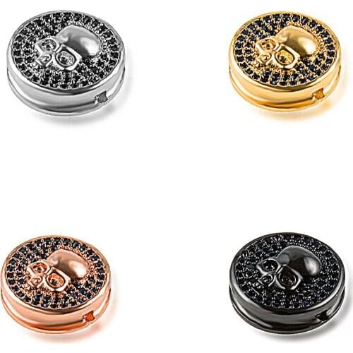 Charm Trendy Micro Pave Zircon Disc Skull Beads Connector DIY Bracelet Necklace Accessories Wholesale