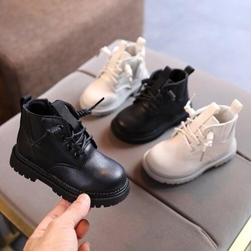 2021 Autumn Children Martin Boots Kids Girls Martin Boots Fashion Black British Style Boys PU Leather Boots Children Short Boots