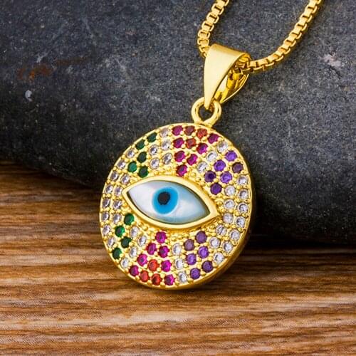 Round Gold Color Evil Eye Pendant Necklace Women Fashion Jewelry Cubic Zirconia Choker Necklace For Bridal Wife Girlfriend Gift
