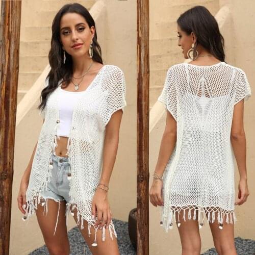 Sexy Stitching Tassel Stitching Hollow See-through Cardigan Cover Up Bikini Women Swimsuit Cover-up Irregular Swimwear Jacket