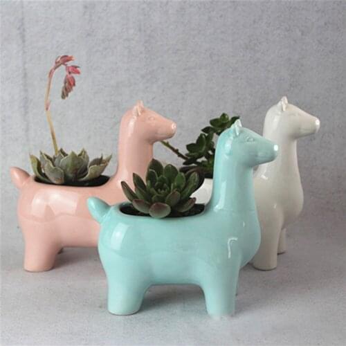 RBCFHl 1PC Garden Decoration Ceramic Cartoon Alpaca Flower Pot Miniature Model Succulent Planter Flowerpots Decorations