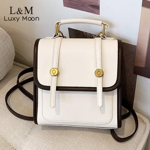 Fashion Backpack Women Small Solid Color Student School Bag Girls PU Leather Multifunction Travel Ruckpack Mochila Mujer X520H