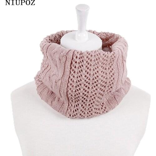 Korean Style Women Fashion Hollow Winter Solid Warm Ring Knitted Scarf Headband Collar Bandana Plus Velvet
