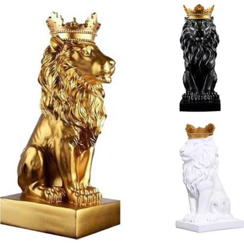 LUDA Abstract Crown Lion Statue Home Office Bar Male Lion Faith Resin Sculpture Crafts Animal Art Decor Ornaments