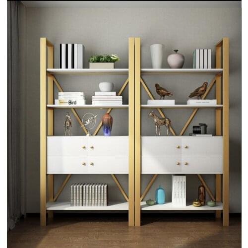 Light luxury floor bookcase metal bookshelf American Shelf Office living room cosmetics shelf display cabinet
