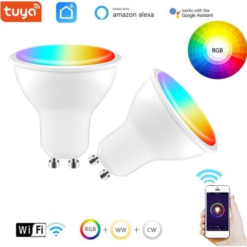 1-6pcs Tuya Smart Life WiFi GU10 Dimmable RGB 5W LED Bulb Spotlight Supports Amazon Alexa Echo And Google Voice Control For Home