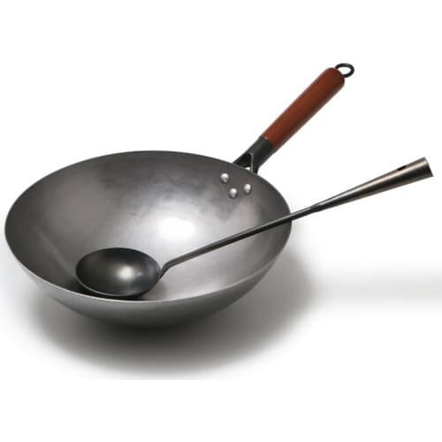 Chinese Traditional Iron Wok Handmade Large Wok&Wooden Handle Non-stick Wok Gas Cooker Pan Kitchen Cookware