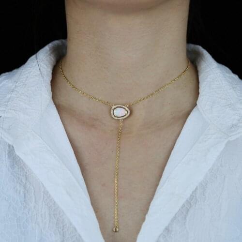 Trendy Gold Color Choker Necklace with Luxury White Opal Stone For Women Lady Wedding Necklace Jewelry Valentines Day Gift 2021