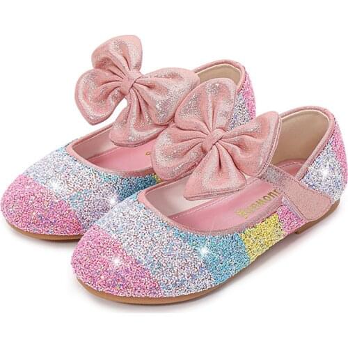 Girls Princess Shoes Spring Autumn Leather Shoes Childrens Shoes Crystal Soft Bottom Non-Slip Single Shoes Size 24-37