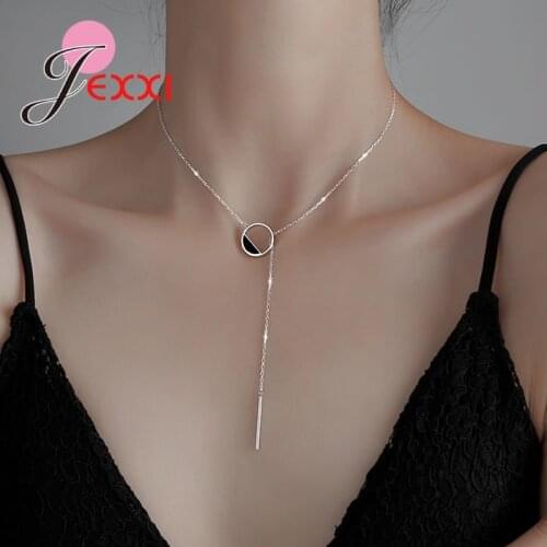 Unique 925 Sterling Silver Bar Pendant Necklaces Simple Thick Strip Adjustable Chain Necklaces for Women Party Gift