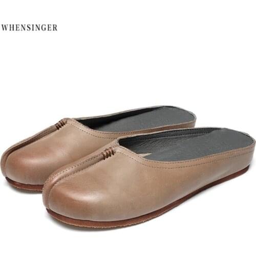 Whensinger - Women Flat Shoes loafers Genuine Leather Casual Flats Shoe soft slippers