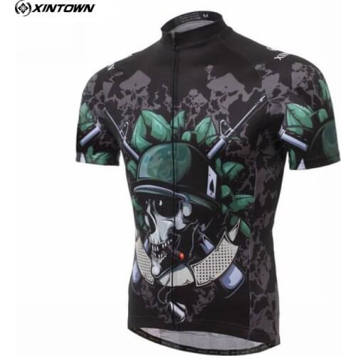 XINTOWN Skeleton Soldier Mens Team Summer Short Sleeve Cycling Jerseys Bike Tops MTB Cycle Bicycle Clothing