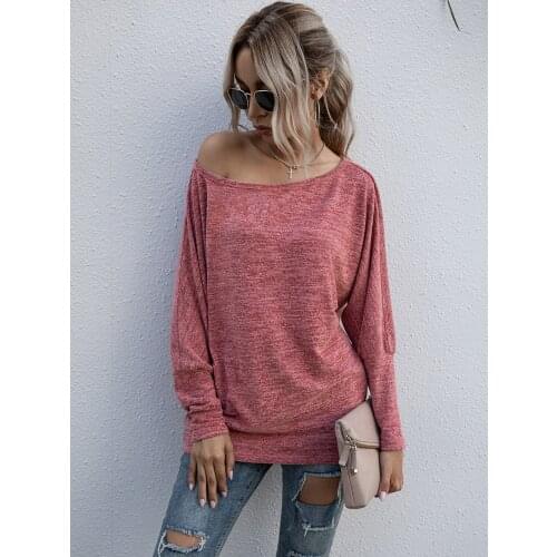Womens round neck long-sleeved colorful floral cotton solid color casual comfortable loose fashion t-shirt