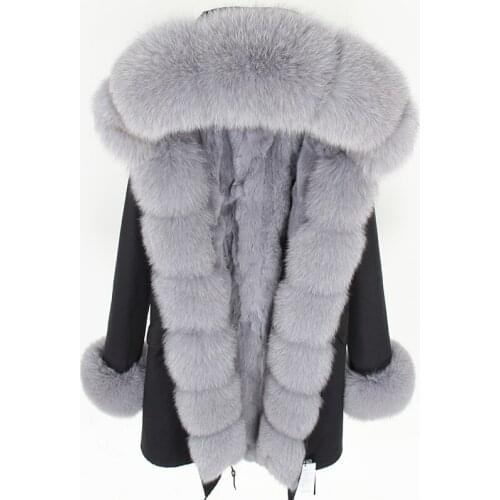 2020 Winter Jacket Women Real Fur Coat Long Parka Natural Fox Fur Collar Hood Rabbit Fur Liner Thick Warm Outerwear Brand