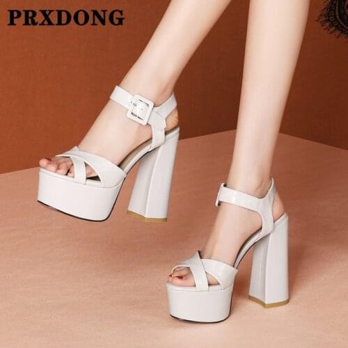 Women Sandals 2021 New Brand Genuine Leather Thick High Heels Platform Summer Fashion Dress Party Wedding Gladiator Sandals 39