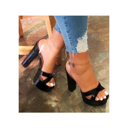 2020 Women Shoes Fashion Pvc Clear Sandals Ankle Strap High Heel Female Sandals Night Club Platform Heels Back Zip Block Heel