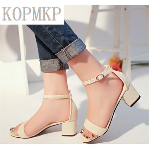 2021 Summer New High Heels Womens Shoes With Open Toe Suede Sexy Word Buckle Women Sandals Ankle Strap Rome Shoes 34-40