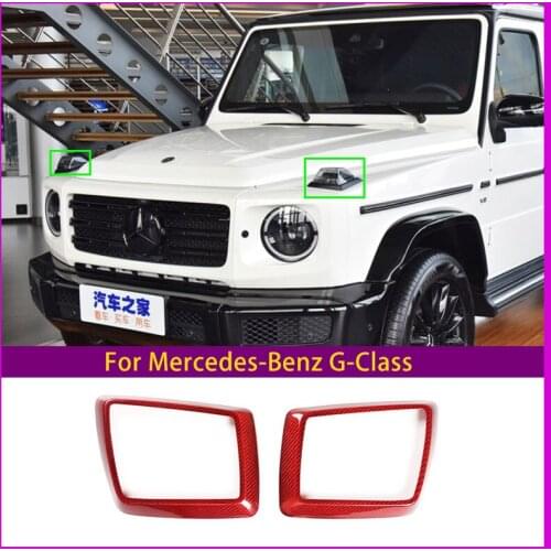 For 2019-2020 Mercedes-Benz G-Class Hood Turn Signal Frame Decorative Ring Real Carbon Fiber Material Car Accessories 2 set
