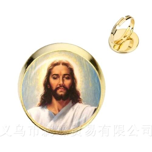 2018 New Style Blessed Virgin Mary Mother Of Baby Rings Jesus Christian Catholic Religious Glass Jesus Adjustable Rings For Gift