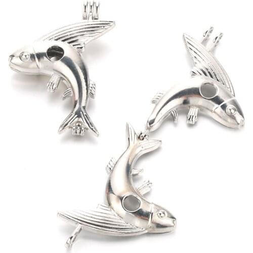 5pcs Flying Fish Pearl Cage Locket Pendant Jewelry Making Bead Cage Aroma Essential Oil Diffuser Box For Oyster Pearls