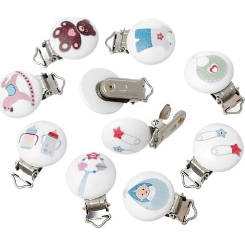 5Pcs Many types pattern Iron Metal Wooden Baby Pacifier Clips Solid Holders Cute Infant Soother Clasps Holders Accessories Tool