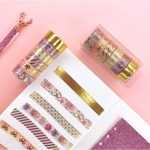 6Rolls/Set Foil Washi Tape Bowknot DIY Decoration Scrapbooking Masking Tape Adhesive Tape Sticker Stationery Sticky Paper