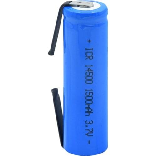14500 Battery 3.7V 1500mAh ICR14500 AA Rechargeable Lithium Batteries with Welding Nickel for Torch Flashlight Microphone Cells